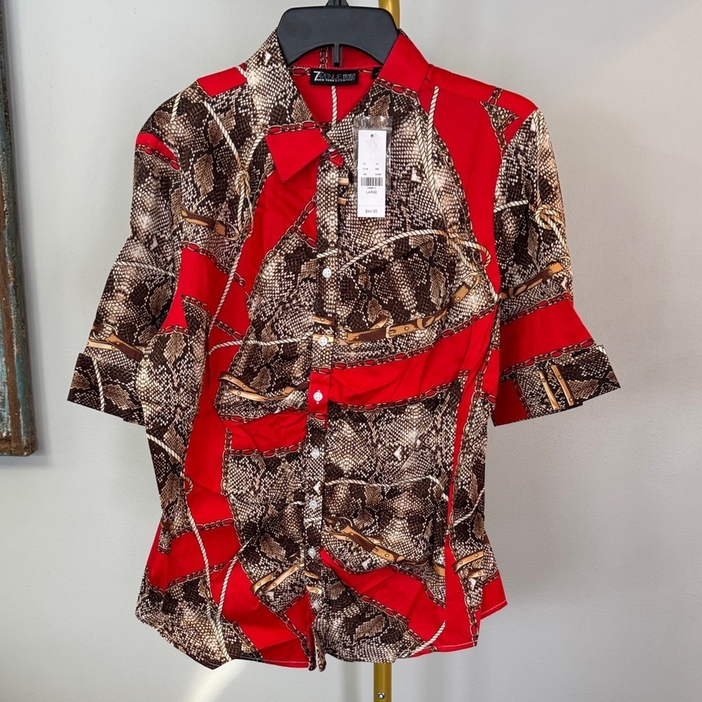 New York & Company Snake Print western style fitted shirt NWT L